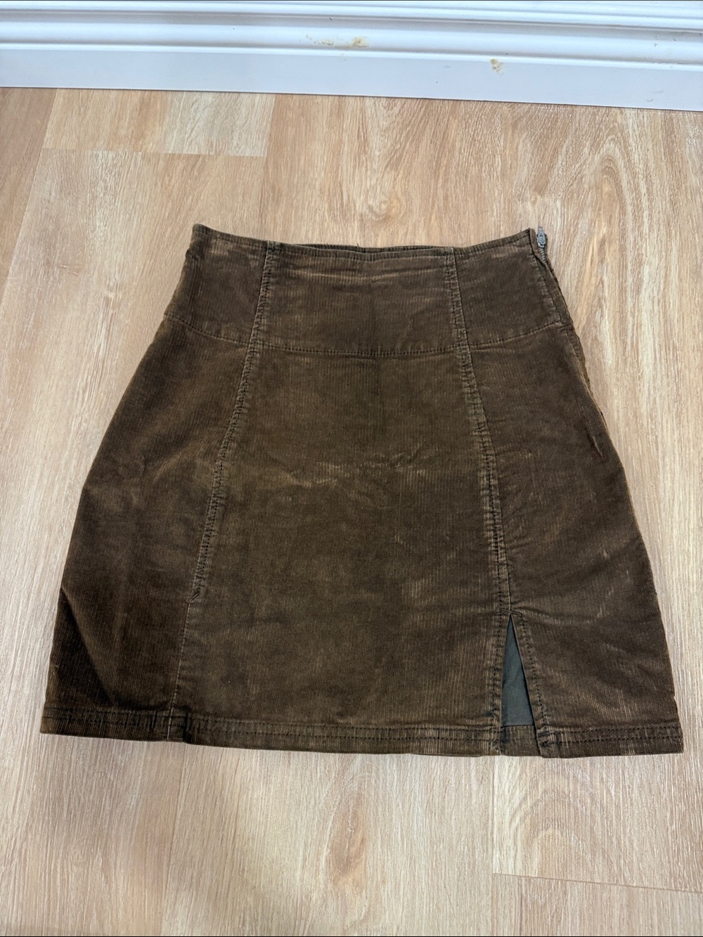 Free People Women's Brown Corduroy A-Line Skirt with Side Slit